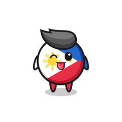 cute philippines flag badge character in sweet expression while sticking out her tongue