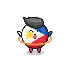 cute philippines flag badge cartoon is playing hula hoop