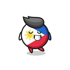 philippines flag badge cartoon illustration with a shy expression