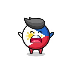 cute philippines flag badge mascot with a yawn expression