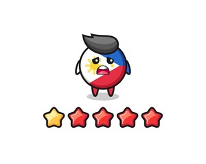 the illustration of customer bad rating, philippines flag badge cute character with 1 star