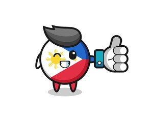 cute philippines flag badge with social media thumbs up symbol