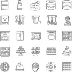 Outline of Bakery and baking related icon flat style collection