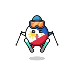 philippines flag badge mascot character as a ski player