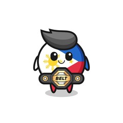 the MMA fighter philippines flag badge mascot with a belt