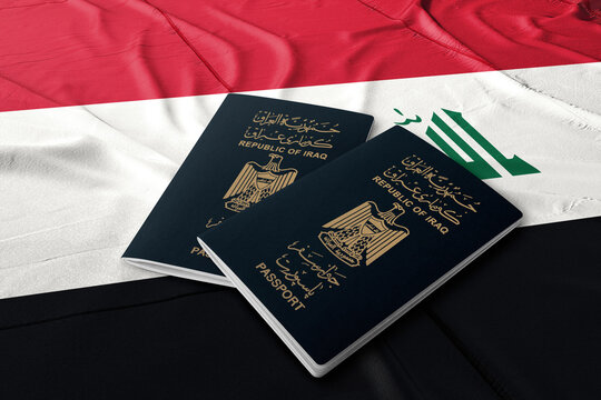 Iraqi Passport On The Flag Of The State Of Iraq