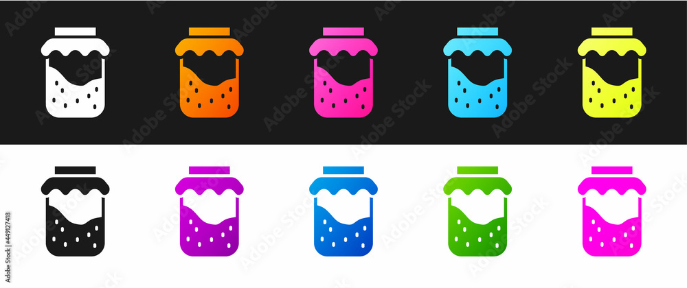 Wall mural Set Jam jar icon isolated on black and white background. Vector