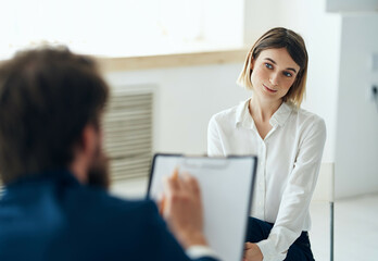 male psychologist next to woman patient therapy consultation treatment