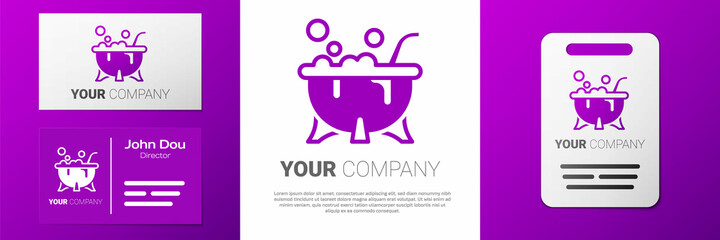 Logotype Halloween witch cauldron icon isolated on white background. Happy Halloween party. Logo design template element. Vector