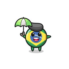 cute brazil flag badge illustration holding an umbrella