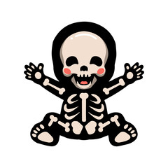Cute halloween skeleton cartoon sitting