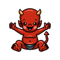 Cute little devil cartoon sitting