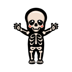 Obraz na płótnie Canvas Cute halloween skeleton cartoon raising hands