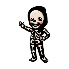 Obraz na płótnie Canvas Cute halloween skeleton cartoon waving hand