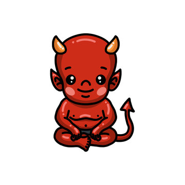 Cute little devil cartoon sitting