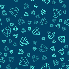 Green line Diamond icon isolated seamless pattern on blue background. Jewelry symbol. Gem stone. Vector