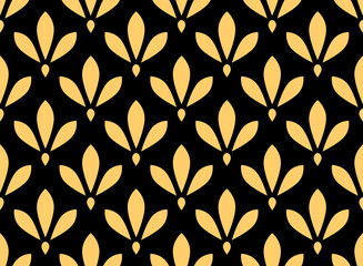 Motif géométrique de fleurs. Fond vectorielle continue. Ornement noir et or. Ornement pour tissu, papier peint, emballage. Impression décorative