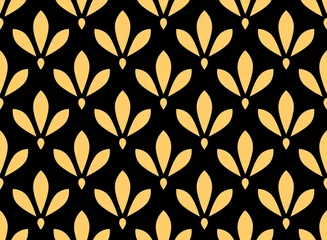 Behang Geometrische bloempatroon. Naadloze vectorachtergrond. Zwart en goud ornament. Ornament voor stof, behang, verpakking. Decoratieve print © ELENA
