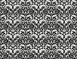 Wallpaper in the style of Baroque. Seamless vector background. White and black floral ornament. Graphic pattern for fabric, wallpaper, packaging. Ornate Damask flower ornament