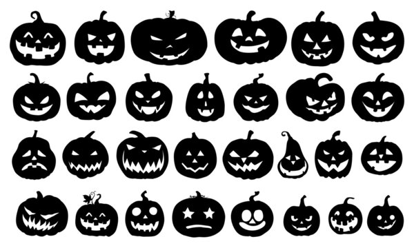 Halloween pumpkin set of silhouette theme, Isolated on white background