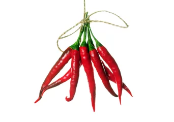 Zelfklevend Fotobehang bunch of red hot chili pepper isolated on white © Oleksii