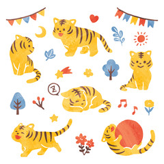 simple illustration of cute tigers