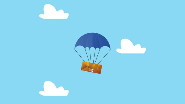 postal service animation with box in parachute