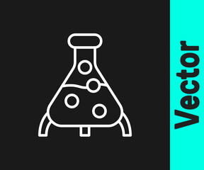 White line Test tube and flask chemical laboratory test icon isolated on black background. Laboratory glassware sign. Vector