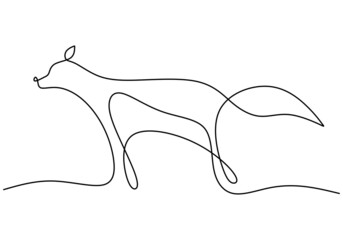 One continuous line drawing of cute fox corporate logo identity. Mammals zoo animal icon concept. A cute fox isolated on white background. Vector wildlife doodle sketch illustration