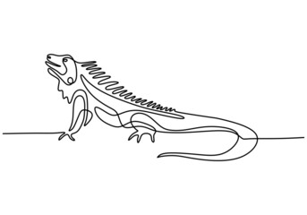 Obraz premium One continuous line drawing of iguana lizard. Exotic reptile animal for company logo identity or pet lover society. Vector hand drawn illustration minimalism design on white background