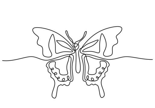 Continuous one line drawing of beautiful butterfly for company logo identity. Salon and spa healthcare business icon concept from animal shape. Minimalist vector illustration on white background.
