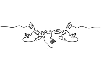 Beautiful woman abstract face continuous line drawing for t-shirt print, cards, flyers, posters, banners and other promotion. Beauty and fashion concept. Vector illustration on white background