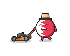 illustration of the bahrain flag badge character using lawn mower