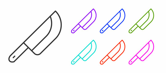 Black line Knife icon isolated on white background. Cutlery symbol. Happy Halloween party. Set icons colorful. Vector