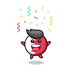 happy bahrain flag badge mascot jumping for congratulation with colour confetti