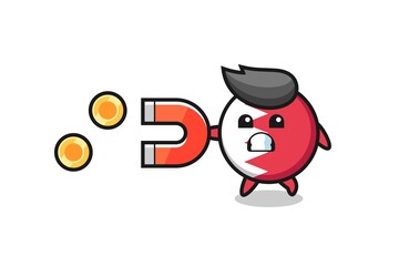 the character of bahrain flag badge hold a magnet to catch the gold coins