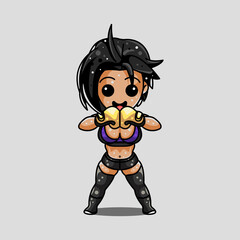 cute women boxer for character, icon, logo, sticker and illustration.