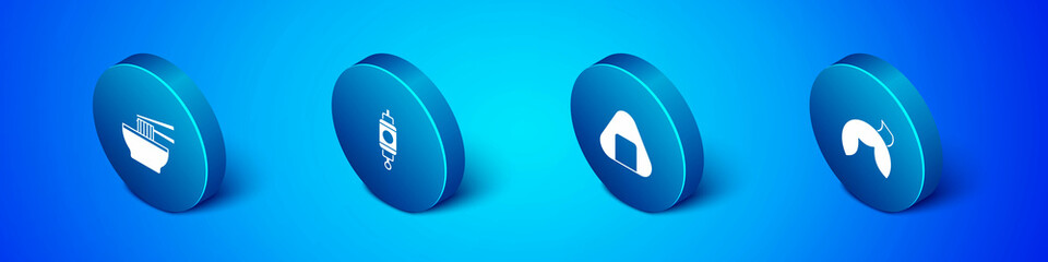 Set Isometric Asian noodles in bowl, Sushi, Chinese fortune cookie and paper lantern icon. Vector