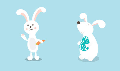Two Cute White Bunny Element for Easter, Eco or Animal Thematic Card or Poster.
