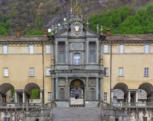 Sanctuary of Oropa, dedicated to the Black Madonna, a UNESCO World Heritage Site. Biella, Piedmont, Italy.