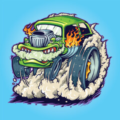 Hot Road Car Monster Vape Vector illustrations for your work Logo, mascot merchandise t-shirt, stickers and Label designs, poster, greeting cards advertising business company or brands.