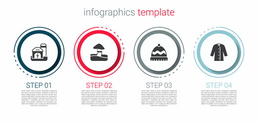 Set Farm house, Mushroom, Winter hat and Raincoat. Business infographic template. Vector