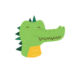 Obraz premium Cute crocodile. Animal kawaii character. Funny little croc face. Vector hand drawn illustration isolated on white background.