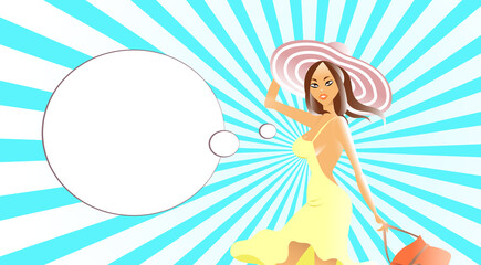 Poster with cartoon style young sexy girl. Vector illustration.