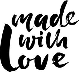 Made with love. Hand drawn dry brush lettering. Modern logo for your product and shop. Vector illustration.