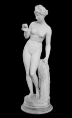 Ancient marble statue of a nude woman. Antique naked female sculpture. Sculpture isolated on black...