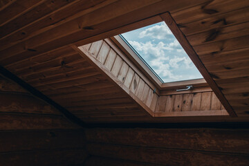 Skylight - natural daylight - rainy cloudy day in a cozy home