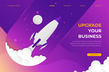 Landing page business upgrade with spaceship in space