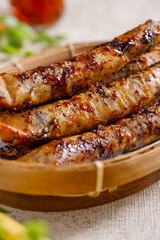 Piscok or banana chocolate is  traditional snacks from Indonesia. made of fried banana wrapped in spring roll skin.