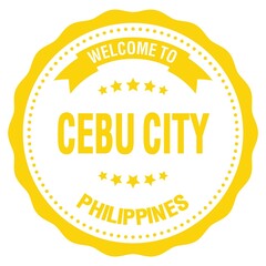 WELCOME TO CEBU CITY - PHILIPPINES, words written on yellow stamp